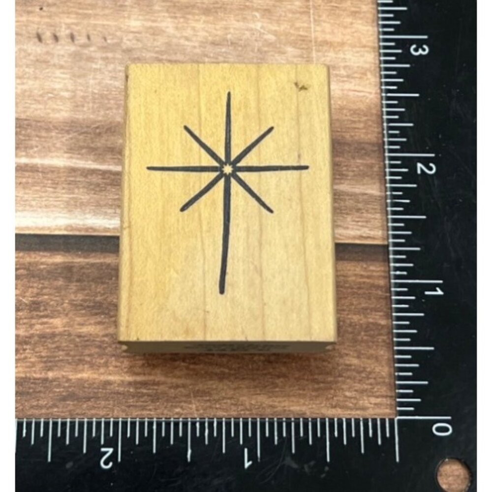 JUDIKINS 1411B CHRISTMAS STAR  WOOD MOUNTED RUBBER STAMP